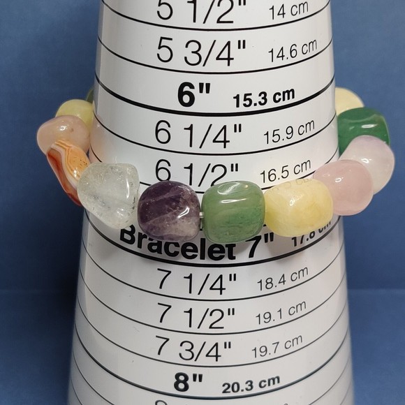 MIXED STONES STRETCHY NUGGET BRACELET NATURAL STONE w/ FREE FELT POUCH-NB26 - Picture 3 of 8